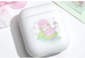 Cute anime girl sticker decorative white silicone wireless earphone protective case accessory