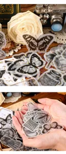 Translucent hot-stamping decorative stickers with vintage butterflies and botanical designs.