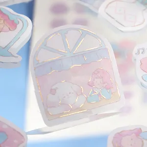 Cute Washi Gold Stamping Sticker Pack Kawaii Girl Journal Stationery Main Display View