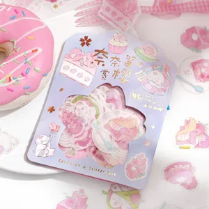 Cute pink cherry blossom sticker pack, 45 pieces of decorative washi stationery items.