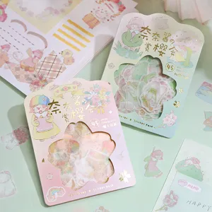 Cute washi sticker pack for journal decoration, cherry blossom theme design, 45 pieces.
