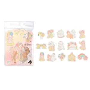 Cute washi sticker pack with gold foil, 45 pieces Japanese style cute girls stationery.