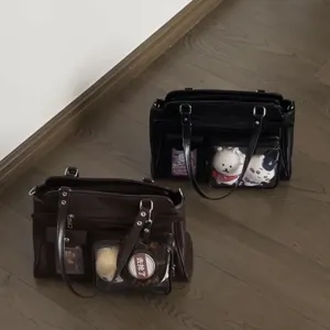Transparent ita bag clear window anime shoulder bag PU leather messenger bag for plush dolls