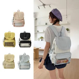 Casual minimalist women backpack with clear front pocket versatile daily commuter travel school bag