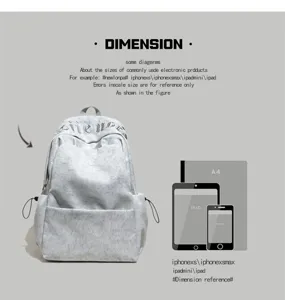 Mochila informal de lona gris con gran capacidad, ideal para la escuela, viajes y uso diario.
