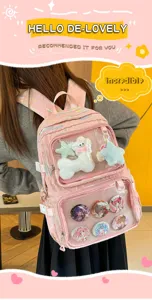 Japanese ACG Ita backpack with clear window, large capacity pink school bag for women and girls.