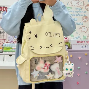 Zaino in tela gatto carino per studenti grande capacità borsa scolastica casual