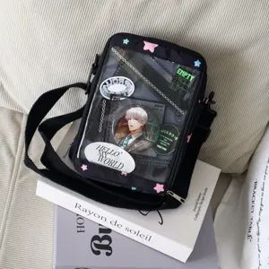 Japanese style mini transparent itabag black crossbody bag for cute anime display.