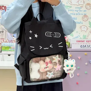 Zaino da studente in stile giapponese con orecchie di gatto e finestra trasparente.
