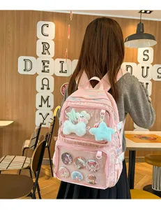 Japanese anime ita backpack pink transparent pin display school bag cute book bag for girls
