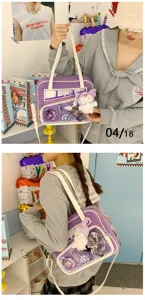 Bolso de hombro esponjoso morado Ita Bag Y2K anime lindo bolso de felpa con bolsillo transparente.