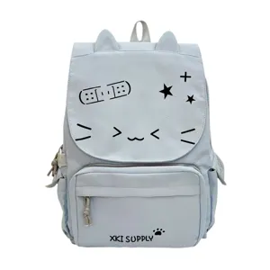 Zaino con orecchie di gatto carino per ragazze, borsa scolastica casual azzurro grande capacità.