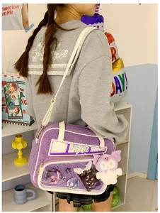 Bolso Ita de Peluche Y2K Estilo Anime Japonés Bolso Bandolera Lindo con Ventana Transparente