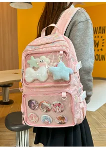 Japanese anime ita backpack pink student large capacity school bag with clear mesh pockets