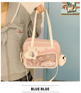 Bonito bolso ita de felpa estilo Y2K bolso de hombro rosa con ventana transparente capacidad