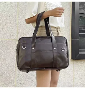 Large PU leather Japanese JK uniform bag, versatile shoulder and messenger school bag.