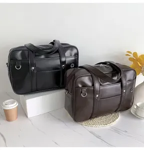 Detail view of Japanese style PU JK uniform bags in black and brown, campus aesthetic scene.
