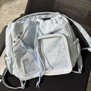 Cute Japanese style 20cm doll backpack light blue star pattern clear window school bag