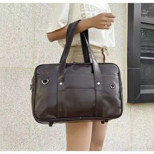 Large PU leather Japanese JK uniform bag, classic school shoulder bag for daily casual use.