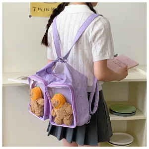 Cute purple ita bag transparent window backpack daily commuter doll bag multi-use stylish