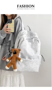 Mochila informal de gran capacidad estilo coreano para mujer, bolsa escolar ligera con osito.