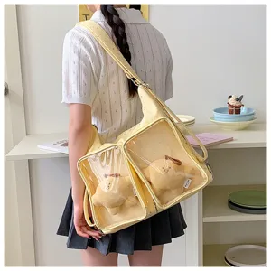 Yellow ita bag clear window crossbody shoulder bag cute plush toy display commuter bag daily use