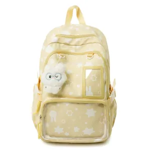 Kawaii cute star pattern school backpack for teen girls large capacity yellow book bag