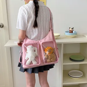 Women Ita Bag Transparent Window Cute Starry Print Casual Commuter Backpack Multi-use Crossbody Shoulder Doll Bag