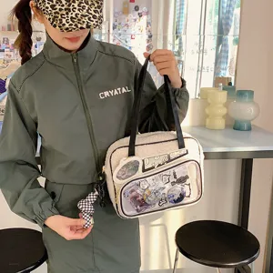 Bolso Bandolera Y2K Felpa Ita Anime Lindo Japones Bolsillo Transparente Para Trabajo