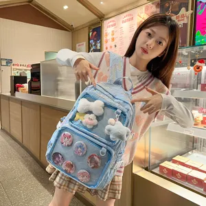 Japanese anime style ita bag large capacity double shoulder backpack with transparent display pocket
