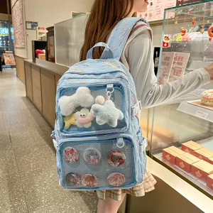Japanese anime ita backpack with clear front pocket for pins and plushies, large school bag.