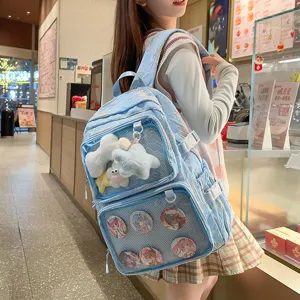 Kawaii anime ita bag backpack for women student large capacity transparent window pins