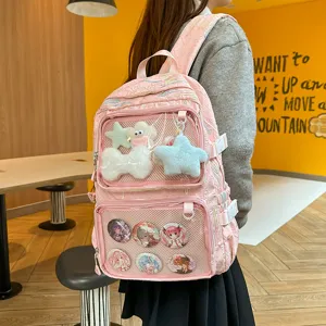 Japanese anime ita backpack for women large capacity school bag with transparent badge pocket pink
