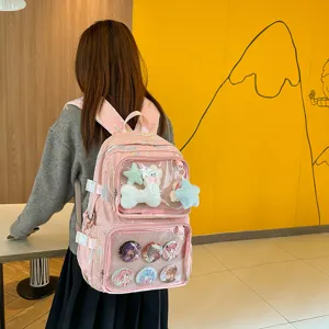 Japanese anime ita bag student large capacity pink backpack with clear transparent display window.
