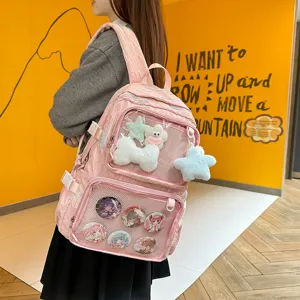 Pink Japanese Ita Backpack Large Capacity Clear Window Anime Badge Doll Bag Student School Bag