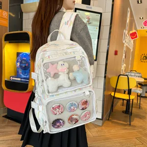 Japanese anime style ita bag clear backpack large capacity student school bag with badge display window