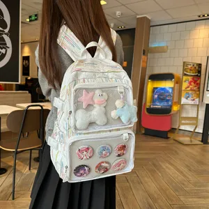 Japanese anime style ita backpack student large capacity transparent window bag pins