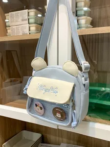Sac ita japonais mignon sac bandoulière en toile avec oreilles d'ours et fenêtre transparente