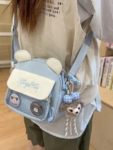 Sac bandoulière kawaii japonais pour fille, sac besace en toile avec oreilles d'ours.