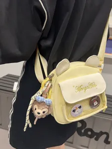 Sac kawaii japonais style ita bag bandoulière avec poche filet transparente pour étudiante
