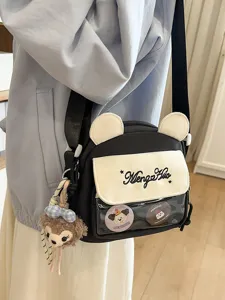 Sac bandoulière kawaii japonais en toile sac à épaule avec oreilles d'ours et poche transparente