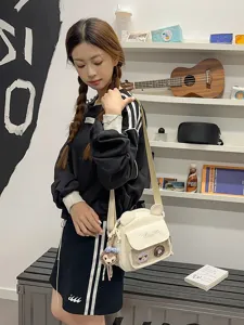Joli sac ita style japonais avec oreilles d'ours, poche en filet transparent, sac bandouliere fille.