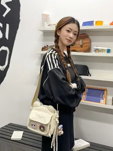 Sac bandoulière mignon en toile avec oreilles d'ours, sac ita transparent pour badges, kawaii.