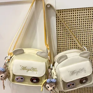 Sac bandoulière kawaii japonais pour fille, sac besace oreilles d'ours avec poche filet et peluche.
