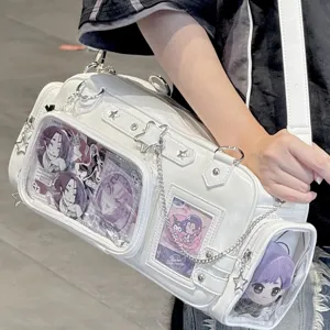 White clear ita bag transparent crossbody shoulder bag for anime plush and pins daily use