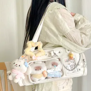 White ita bag crossbody transparent window cute plush bag shoulder bag daily student anime bag