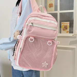 Pink Ita backpack large capacity cute school bag sweet Japanese style book bag with transparent pocket