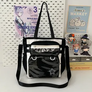 Japanese JK style canvas ita bag black white dual use backpack clear window cute school bag