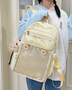 Cute Japanese ita backpack large capacity school bag clear mesh pocket for students daily use