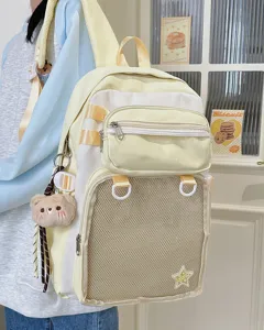 Cute Japanese style large capacity student backpack ita bag with transparent front pocket.